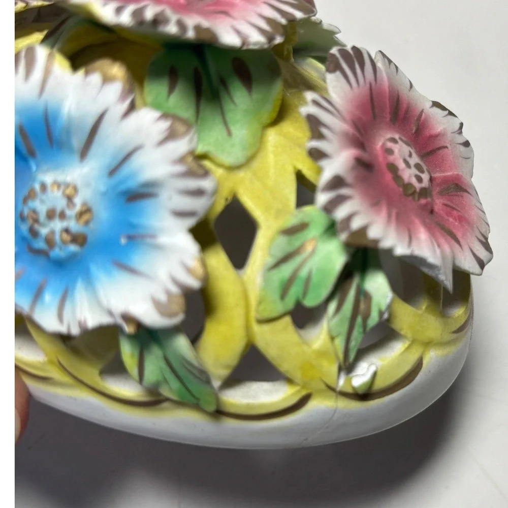 Vintage Italian Capodimonte Style Porcelain Floral Accent Lamp Hand Painted